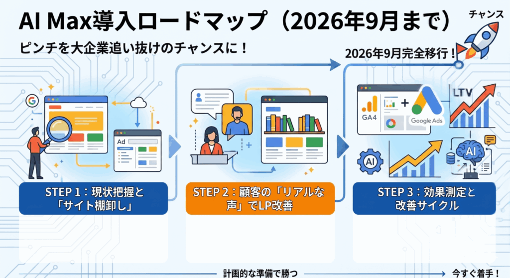 2026年9月までのロードマップ：AI Max導入に向けた具体的な準備ステップ 